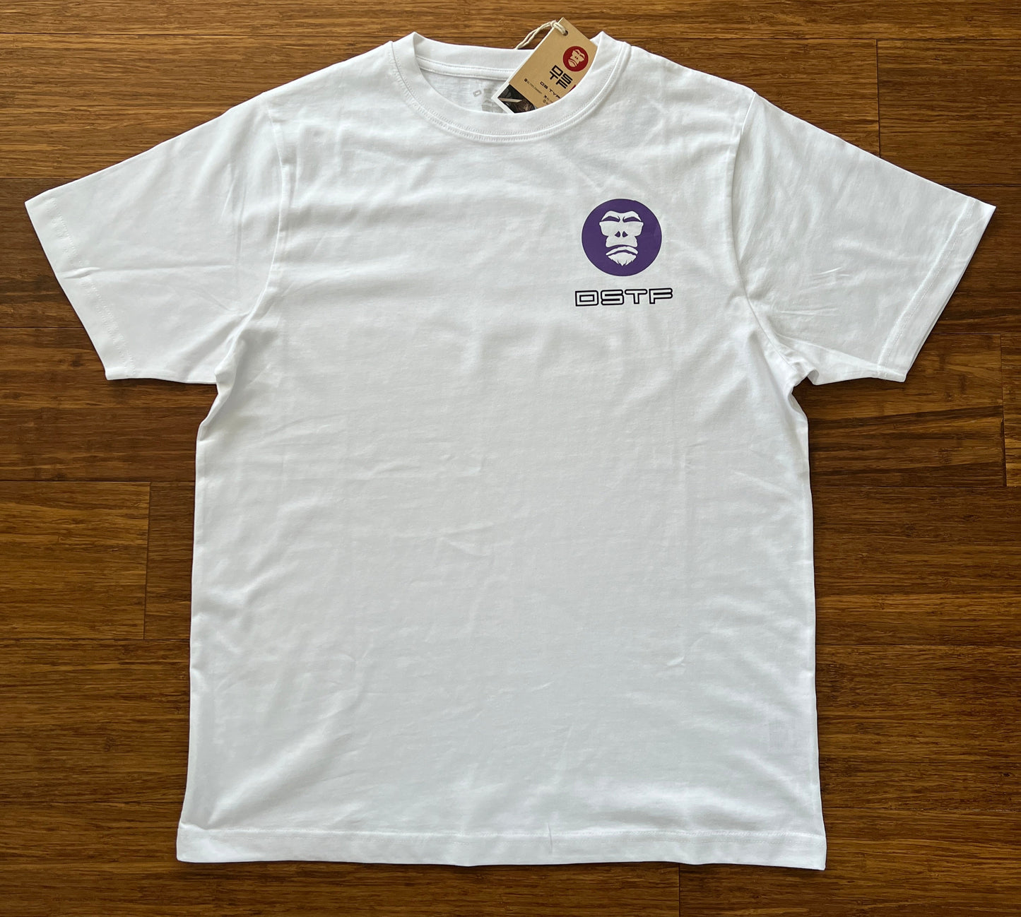 100343 DSTF Gorilla in Purple and grey on white quality cotton tee
