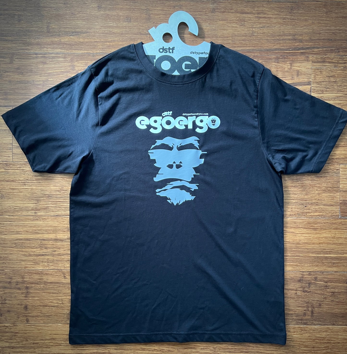 100338 Ego Ergo Glitching Gorilla in grey and white on black t-shirt