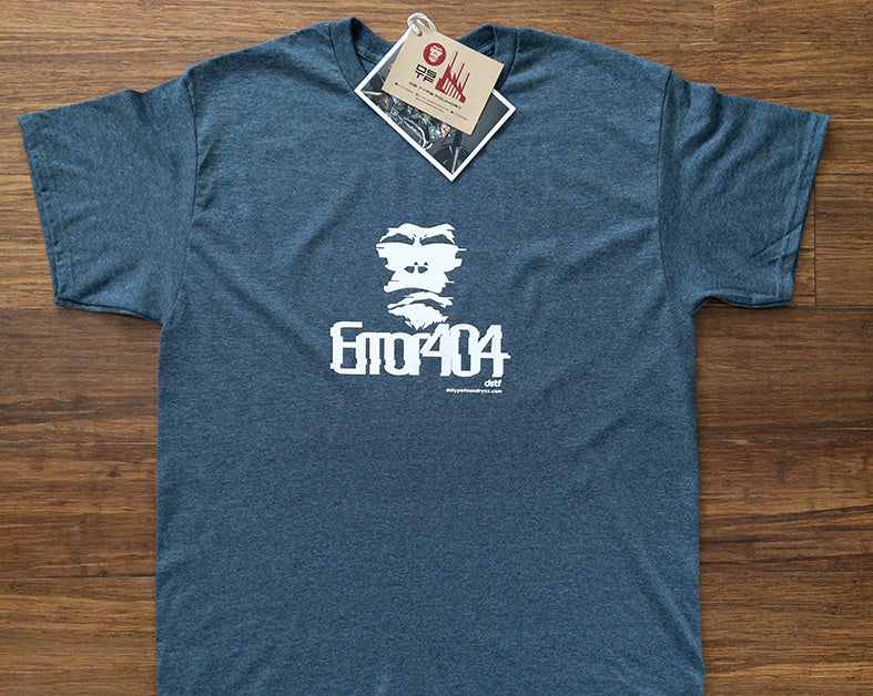 100335 Error404 with glitching gorilla in white on dark grey cotton t-shirt