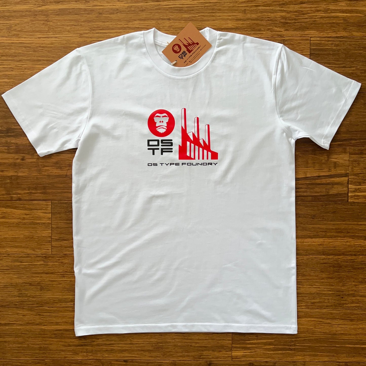 DSTF Industry in Black and Red on white, 100% cotton 220gsm.