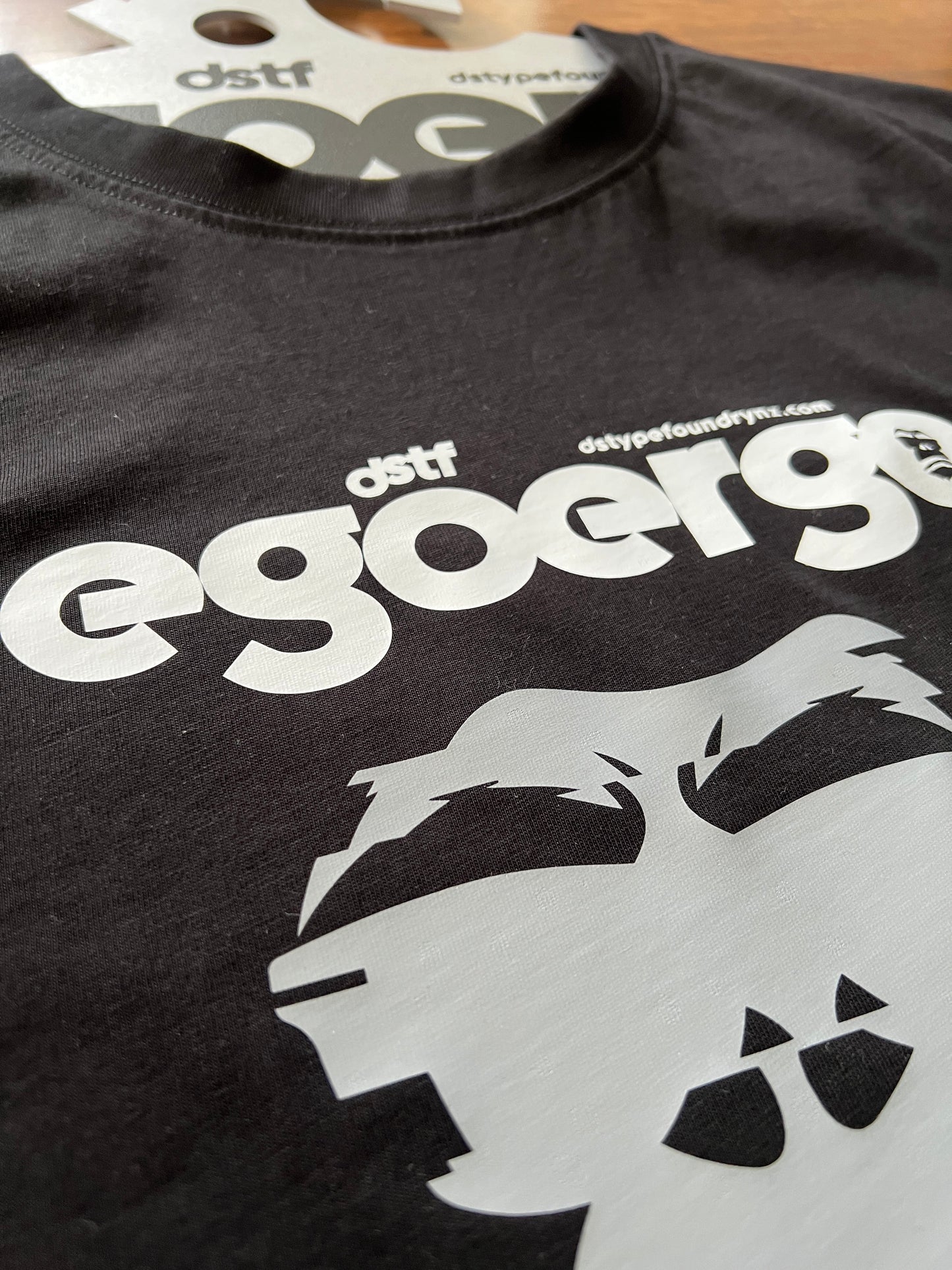 100338 Ego Ergo Glitching Gorilla in grey and white on black t-shirt