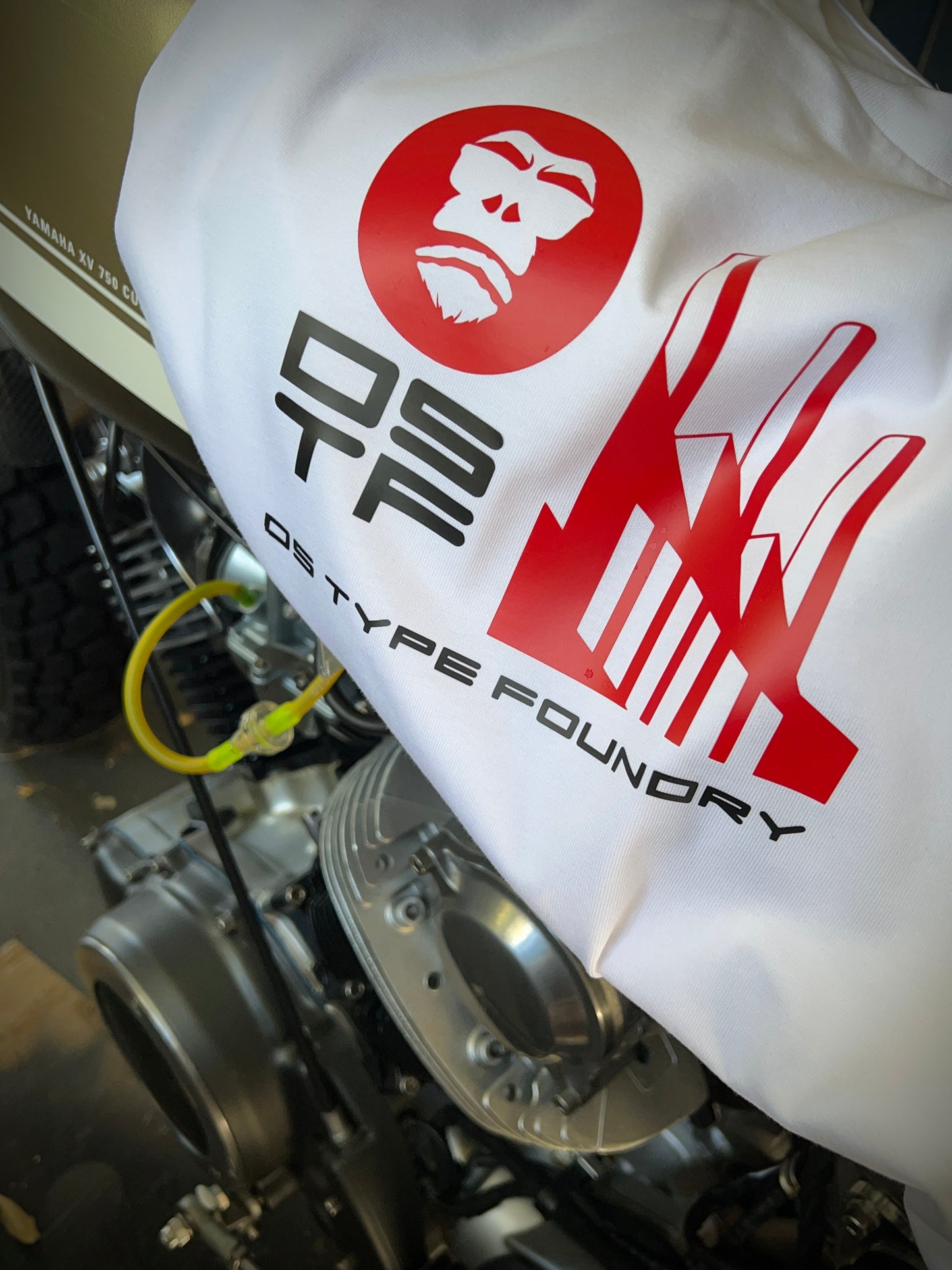 DSTF Industry in Black and Red on white, 100% cotton 220gsm. 