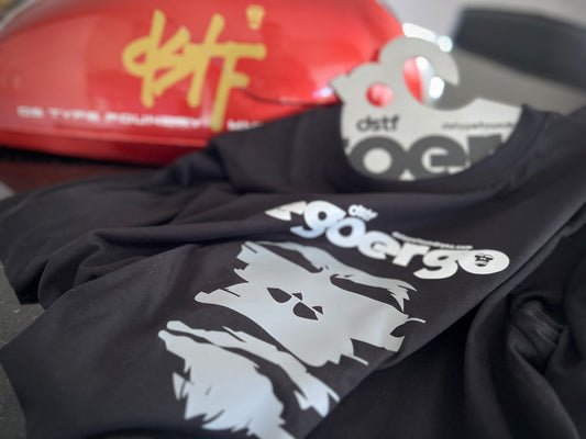 100338 Ego Ergo Glitching Gorilla in grey and white on black t-shirt