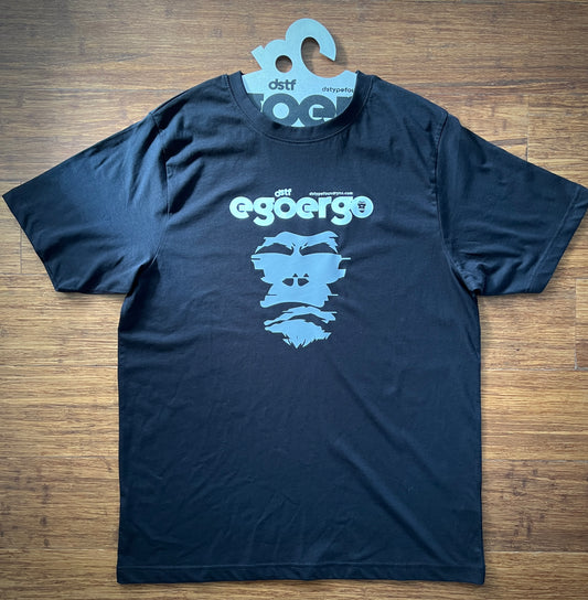 100338 Ego Ergo Glitching Gorilla in grey and white on black t-shirt