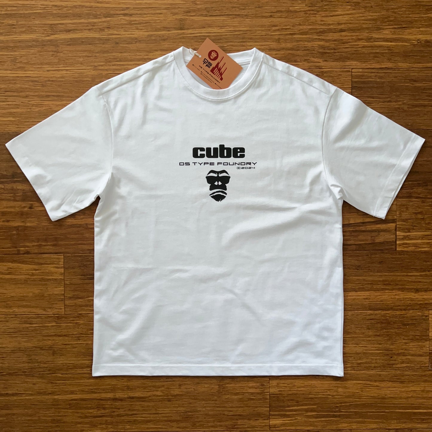 Cube Black on White tee. Heavyweight 100% cotton 220gsm. Typeface: Cube