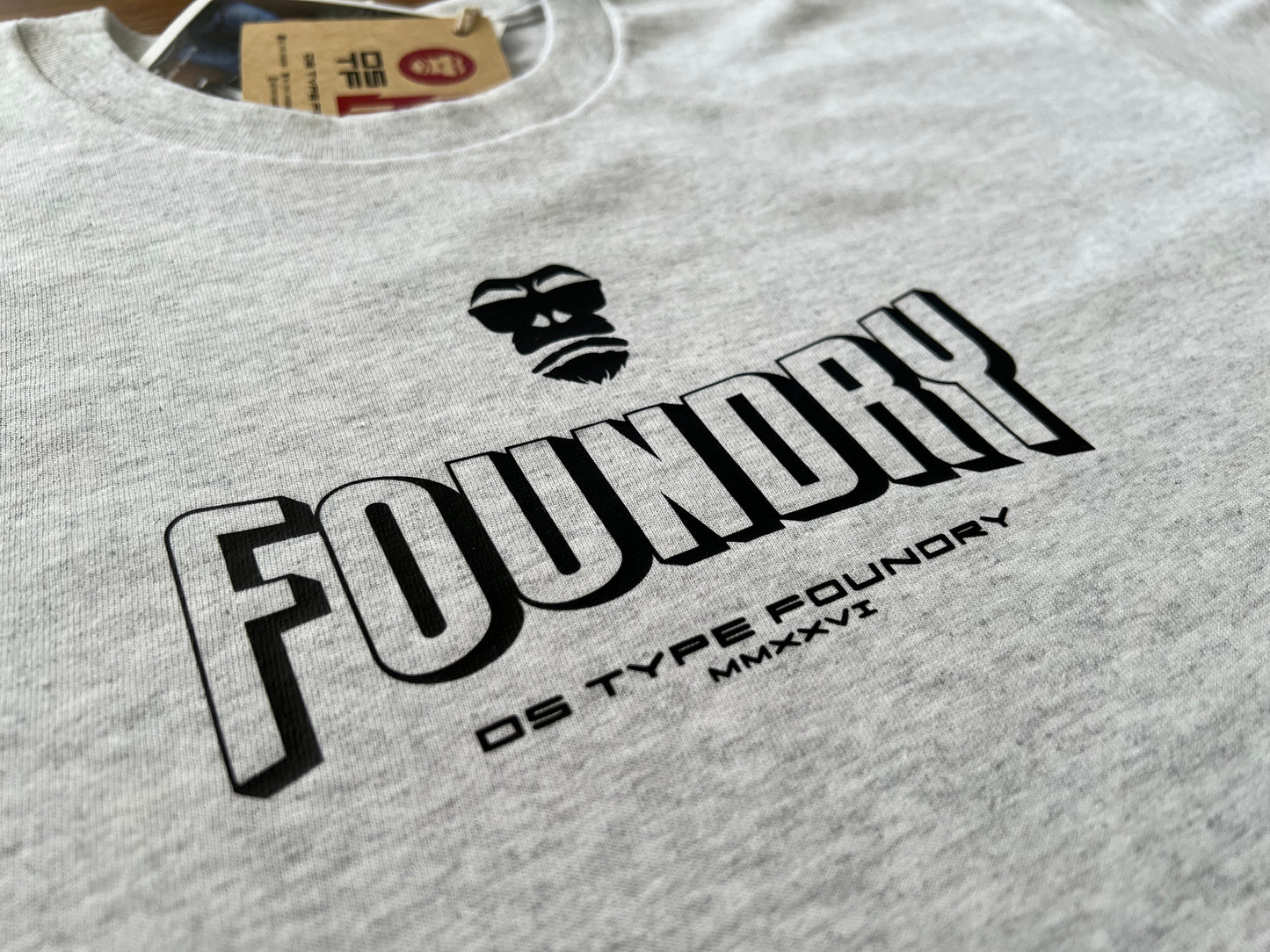 10031 Foundry. Heavy weight  t-shirt, Foundry typeface black on grey