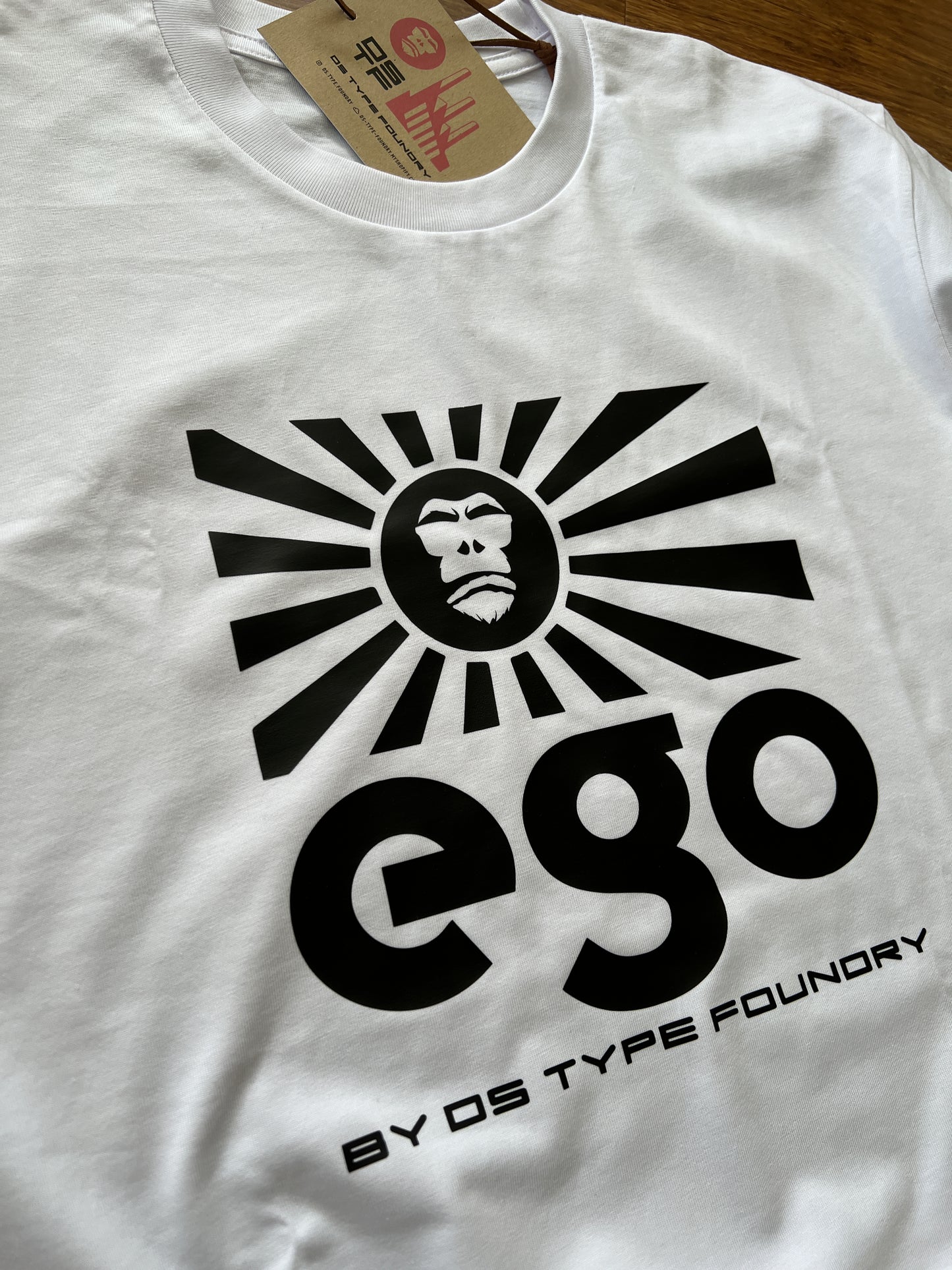 Large Ego in Black on White heavyweight, 100% cotton 220gsm (7.7oz)