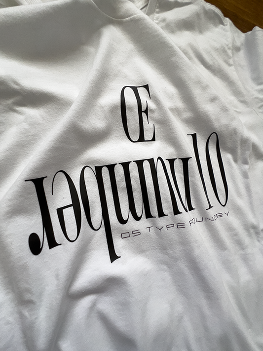 Number 10 (in reverse) in Black on White tee. Heavyweight 100% cotton 220gsm. Typeface: Number 10