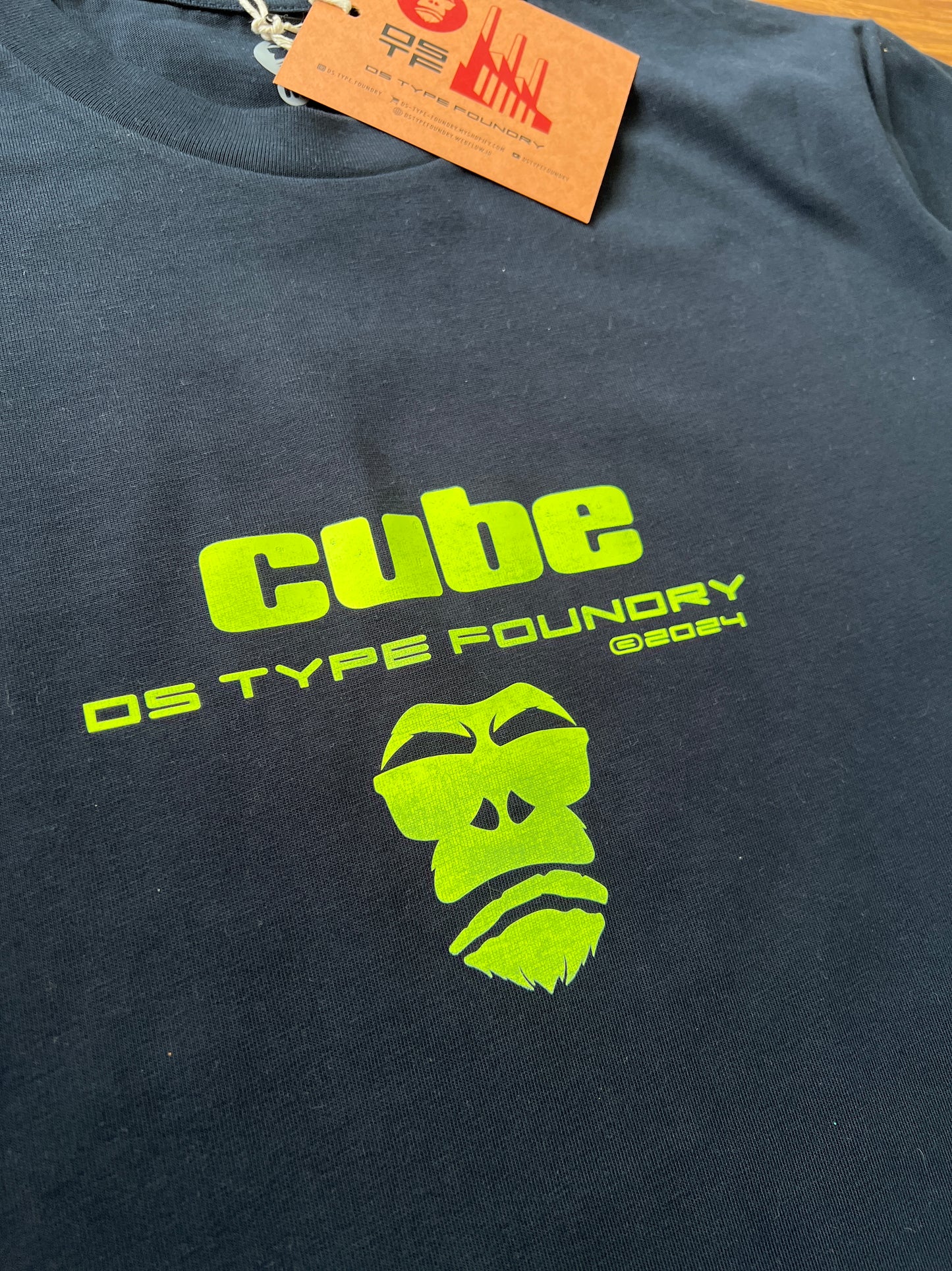 (Cube Gorilla t-shirt in Neon Yellow on Navy Blue) 100% heavy weight cotton Tee