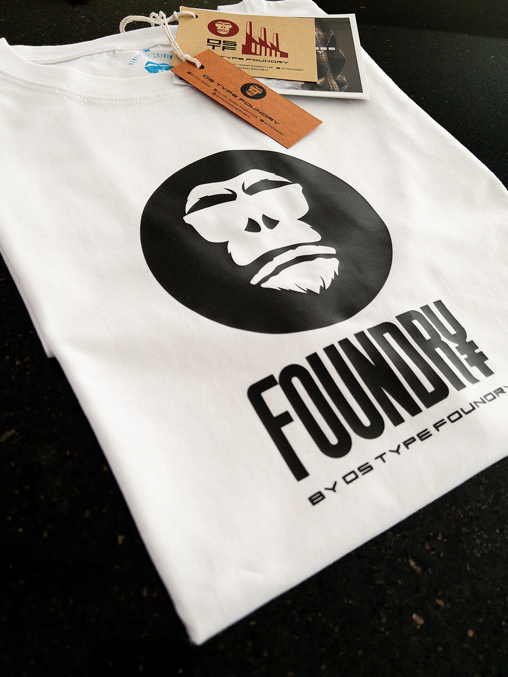 Foundry in Black on White, 100% cotton Tee.