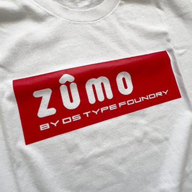 Zumo, Red on Thite tee, 100% cotton 220gsm. Typeface: Zumo